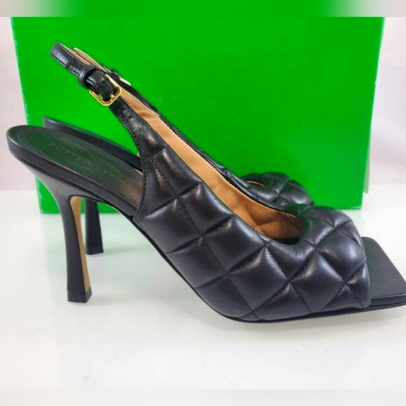 NWT$1,250 Bottega Veneta Black Quilted Padded Slingback Heeled Sandals Sz 8.5 - Picture 8 of 16
